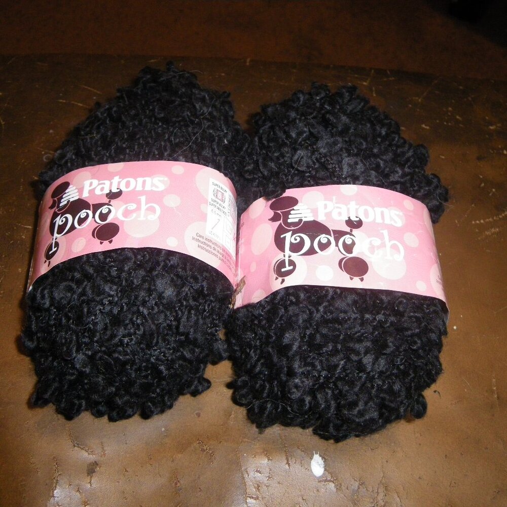 2 Skeins Patons Pooch Wool Blend Novelty Yarn - Color Black Sheep - 36 yds ea